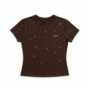 Trendy <b>Rhinestone</b> Embellished Custom women's shirt Summer Solid Color Womens Crop <b>Top</b> Stone Sparkled Elegant Stretched T-Shirt - Product Image 3