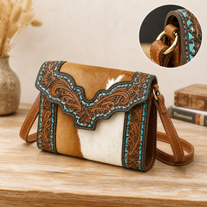 Hand Tooled Hair On Leather Mini Crossbody Bag Western Cowhide Sling <b>Purse</b> | Handmade Boho Style OEM Export India 2026 For Women - Product Image 5