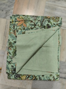 Handmade Kantha Quilt Reversible Cotton Blanket Green Floral Patterned <b>Bedspread</b> for Home Decor gift for her - Product Image 3