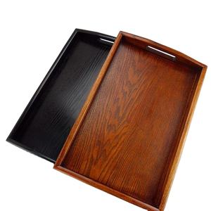 Bandeja para servir aperitivos de té y café ligero de madera rectangular de Color negro y marrón para uso múltiple en hoteles y restaurantes - Product Image 1