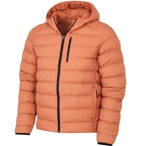 Manteau d'hiver décontracté pour homme, orange, à capuche, en duvet, couleur unie, fermeture éclair, polyester, respirant, léger, coupe ample - Product Image 1