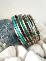 Bracelet en cuivre pur incrusté de turquoise avec impression réactive, personnalisation artisanale, multi-occasions, Inde N.S Overseas