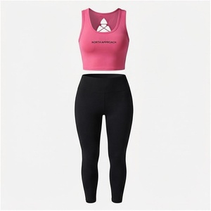 Ensemble de yoga 2 pièces North Approach : Crop Top et Leggings Taille Haute Couleur Unie Respirant Vêtements de Sport pour Femme - Product Image 1