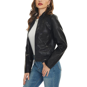 Veste coupe-vent respirante en peau de mouton écologique noire pour femme, manches longues, col boutonné, fermeture éclair, couleur unie - Product Image 3