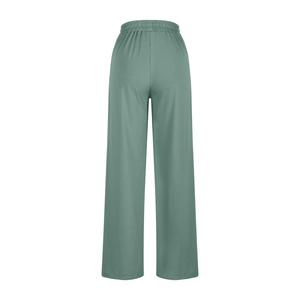 Pantalones de punto de cintura alta para mujer, corte de bota, con cordón, cintura elástica, ajuste holgado informal, largo completo, color liso, primavera, ecológicos - Product Image 4