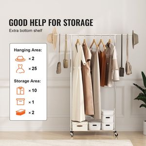 Porta indumenti per indumenti pesanti con 2 ruote chiudibili a chiave per appendere la lunghezza inferiore dei panni - Product Image 3