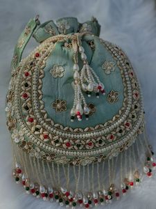 YOUR EMBROIDERED BEADED DRAWSTRING Potli Bag Evening Party Handbag Bridal <b>Wedding</b> Purse Jewelry Cosmetics Packaging - Product Image 3
