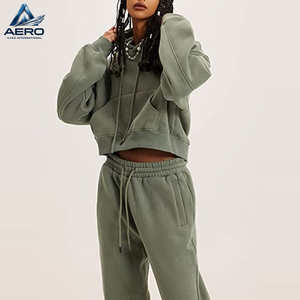 Women Pullover Tracksuit Set Casual Wear Outfits, Plain Long Sleeve <b>Top</b> Product Ladies <b>Crop</b> Hoodie And Jogger Sets - Product Image 3