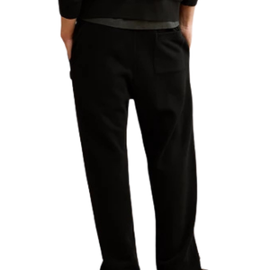 Pantalon de survêtement en molleton noir pour homme, taille élastique avec cordon de serrage, coupe droite décontractée, pantalon de détente d'hiver avec poches - Product Image 2