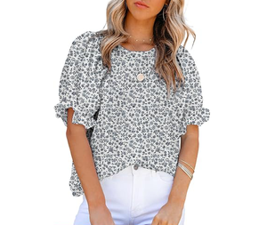 Haut décontracté uni pour femme, coupe classique, printemps-été, en coton tissé respirant, manches courtes, séchage rapide, écologique - Product Image 1