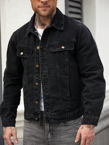 Veste en jean tricotée pour homme, délavée, classique, décontractée, boutonnée, couleur unie, coton, coupe classique, hiver - Product Image 4