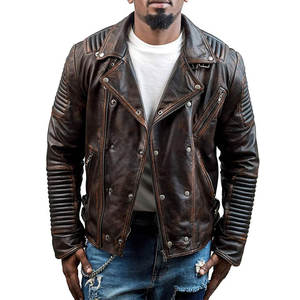 <b>MEN'S</b> PREMIUM VINTAGE <b>LEATHER</b> BIKER <b>JACKET</b> PADDED SLIM FIT MOTORCYCLE FASHION OUTERWEAR ZIP FRONT DISTRESSED DESIGN - Product Image 1