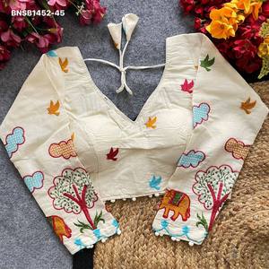 Khadi เสื้อเบลาส์คอวีปักหลายด้ายและแขน3/4คอลเลกชั่นเสื้อแฟชั่นสำหรับผู้หญิง - Product Image 4