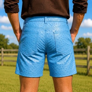 Shorts en cuir d'autruche embossé sur mesure - Vêtements en peaux exotiques pour homme, cadeau pour lui, shorts de cowboy de luxe, shorts de motard, unisexe - Product Image 6