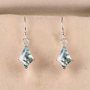 Pendientes de Plata de Ley 925 con Ágata Musgosa Natural en Forma de Cometa, Estilo Vintage, con Corte Cometa, para Novia - Product Image 4