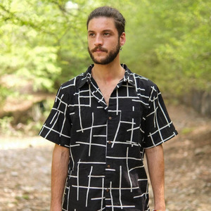 Men <b>Black</b> Hand block Printed Cotton Resort <b>Shirt</b> Casual Summer Button-Down Cuban Collar Half Sleeve <b>Beach</b> Wear Top - Product Image 2