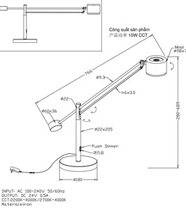 Lámpara de mesa LED de 10W – Altura ajustable, regulador táctil y control de temperatura de color (CCT) - Product Image 3