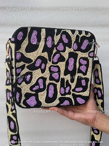 Sac à bandoulière noir et violet brodé de perles, sac de soirée chic pour mariage et fête, sac à main de créateur - Product Image 2