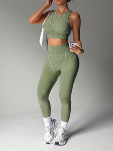 Nouvel ensemble de leggings de yoga 2 pièces pour femmes, 100% coton, écologique, respirant, séchage rapide, grande taille, pour l'entraînement, la course à pied, la gym, la remise en forme - Product Image 2