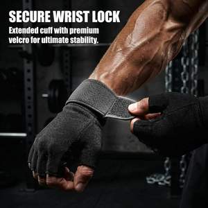 Guantes con Soporte Extendido para Muñeca, Guantes de Gimnasio Acolchados de Silicona de Alto Agarre, Guantes de Entrenamiento sin Dedos para Dominadas y Levantamiento de Pesas - Product Image 4