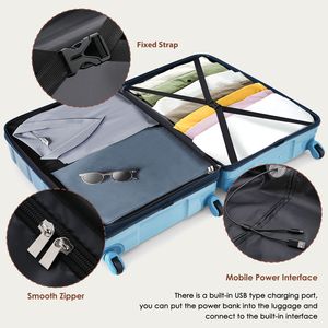 Set di Valigie da 20 Pollici con Porta USB, Certificato per Compagnie Aeree, in ABS+PC, Guscio Rigido, Ruote Girevoli, Elegante Bagaglio a Mano - Product Image 4