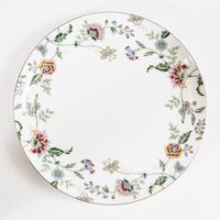 Assiette de service ronde en métal avec motif floral, émail coloré, design bohème, bordure dorée