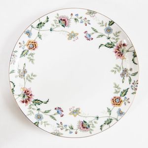 Round Metal <b>Serving</b> Plate With Floral Pattern Color Enamel Bohemian Design <b>Gold</b> Trim - Product Image 1