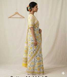Sari Étnico de Algodón para Mujer, Hecho a Mano, Largo hasta el Suelo, con Función de Secado Rápido, para Fiestas, Diwali y Uso Casual, Estilo Indio/Pakistaní - Product Image 3