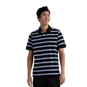เสื้อโปโลผู้ชายแขนสั้นลายทาง ผ้าถัก สวมใส่สบาย ทรงปกติ สีดำ ขาว เทา - Product Image 5