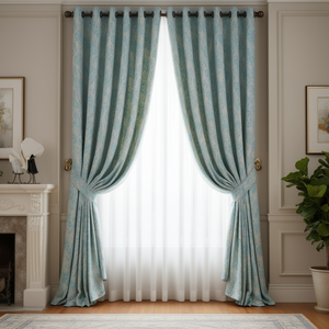 4x9 Feet Modern Floral <b>Pleated</b> Jacquard Blackout Hotel Home <b>Curtain</b> Panels with <b>Hooks</b> - Product Image 3
