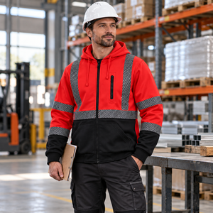 Chaqueta de Trabajo Reflectante para Hombre, Marca Privada, con Cierre Frontal, Capucha, Mangas en Contraste, Bolsillos Utilitarios, Uniforme de Trabajo - Product Image 6