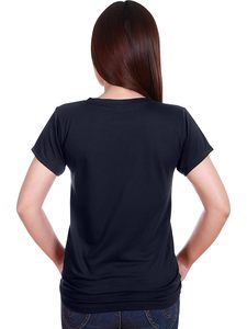 T-shirt noir à col rond pour femme, manches courtes, coupe classique, couleur unie, 100% coton jersey tricoté, longueur normale, écologique - Product Image 1