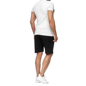 Ensemble T-shirt et short pour homme, bleu clair et blanc, col rond, style décontracté, été, tricoté, respirant, deux pièces - Product Image 3