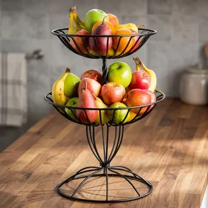 2 Tier Metal Fruit <b>Basket</b> <b>Stand</b> for Kitchen Countertop Dining Table <b>Vegetable</b> Storage Organizer Black - Product Image 5