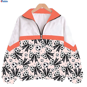 Top Quality Windbreaker <b>Jacket</b> for <b>Women</b> Racer <b>Jacket</b> Full Sleeve Zipper Front Bows Soccer Pattern Green White Breathable Woven - Product Image 3