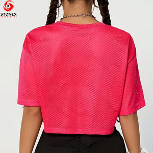 T-shirt court en maille pour femme, style sport, écologique, de haute qualité, avec logo personnalisé, tissu respirant pour l'été – Vente en gros - Product Image 3