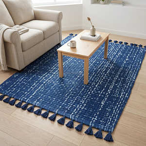 Tapis décoratif en coton tissé à la main à carreaux rose poudré pour chambre d'enfant et décoration intérieure contemporaine - Product Image 4