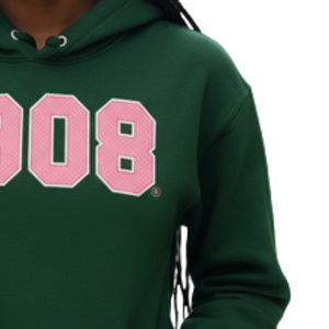   เสื้อฮู้ด Ivy 1908 พรีเมียม ผ้าฟลีซ สีเขียวป่า พร้อมตัวอักษรสีชมพู สำหรับชมรมหญิงสาวกรีก แบบสั่งทำพิเศษ - Product Image 3