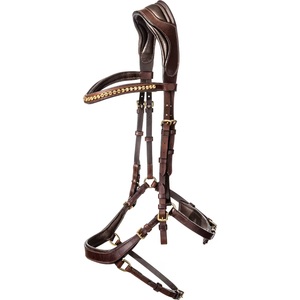 Bridon d'anglaise en cuir de qualité supérieure réglable avec noseband français et surpiqûres assorties par Horsekraft pour la course hippique - Product Image 2