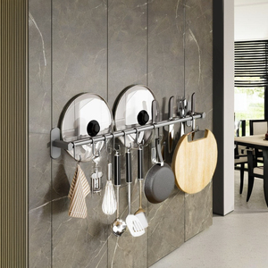 Multifunction Double Stainless Steel Wall-Mounted Glossy Modern Simplicity <b>Kitchen</b> Hanger Pot Rod <b>Rack</b> Towel Pan Spoon <b>Storage</b> - Product Image 2