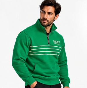 Sudadera deportiva de manga larga para hombre Index Apparel, verde, con cremallera de un cuarto, cuello alto y rayas, corte regular - Product Image 3