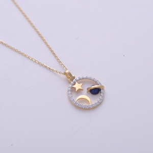 Colgante de Plata de Ley 925 con Estrella, Luna y Planeta, Diamante Cultivado en Laboratorio, Amuleto Circular, Joyería para Mujer - Product Image 1