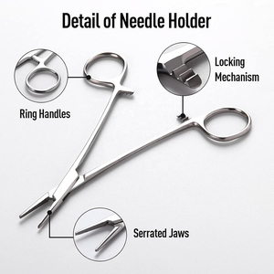 Porte-aiguilles chirurgical manuel de haute qualité en acier inoxydable 5,5 pouces pour aiguilles fines, retrait de sutures, usage hospitalier de classe I - Product Image 3