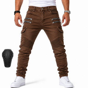 Jeans Cargo de Mezclilla Elástica Estilo Motero para Hombre, Corte Ajustado, Multibolsillos, Inspirados en la Moda Motociclista, Pantalones Casuales de Estilo Urbano - Product Image 3