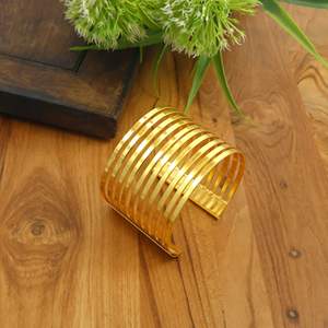 Gold Tone Stainless Steel Cuff Bracelet Minimalist Open <b>Bangle</b>, Stackable Wide Modern Unisex Jewelry Gift <b>for</b> Women <b>Men</b> - Product Image 1
