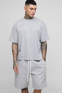 New Summer Fashion Casual Breathable Outfit Men's cotton Co ord <b>set</b> Streetwear custom logo 2 Piece Custom T-shirt Shorts <b>Set</b> - Product Image 2