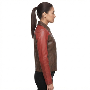Premium Ladies <b>Long</b> Sporty <b>Leather</b> Motorcycle Biker <b>Jacket</b> for Women - Product Image 3