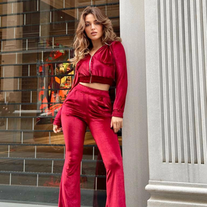 Conjunto de Sudadera con Capucha y Pantalones de Chándal de Terciopelo Personalizados de Talla Grande con Cremallera para Mujer - Fabricante - Product Image 3