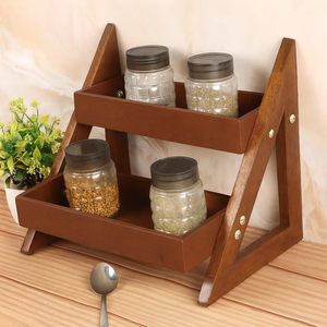 Étagère à épices triangulaire en bois polyvalente - Organisateur de comptoir de cuisine à 2 niveaux avec support pour bocaux et bouteilles |   Étagère de cuisine élégante - Product Image 3