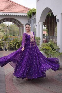 Salwar Kameez de malla bordada para mujer, vestido étnico indio pakistaní, manga larga, largo hasta el suelo, para bodas y fiestas, reciclado - Product Image 6